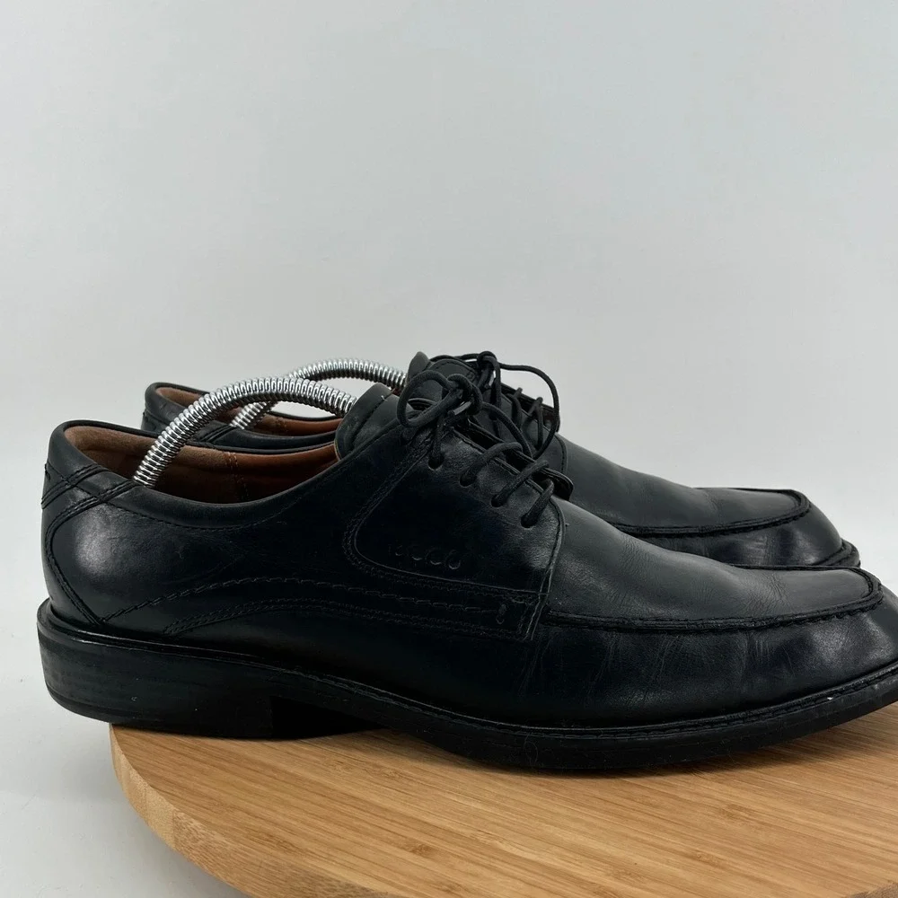 ECCO Mens Black Leather Square Toe Lace‎ Up Dress Shoes Comfort Size US 11  44
